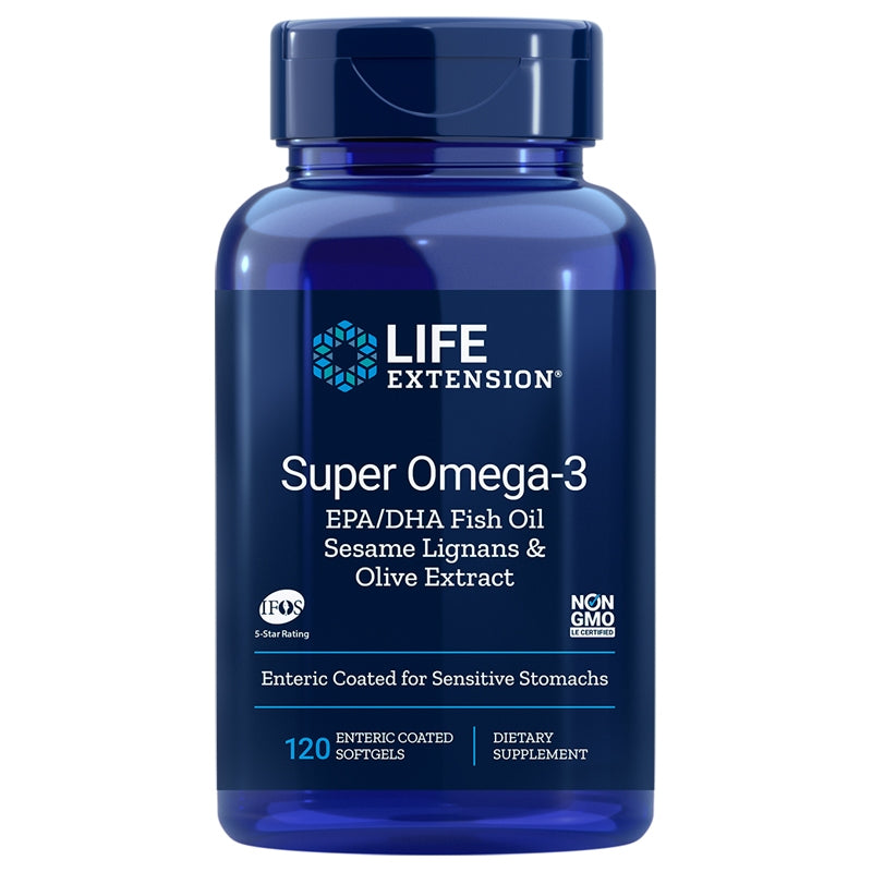 Super Omega-3 EPA/DHA with Sesame Lignans & Olive Extract, 120 Enteric Coated Softgels, by Life Extension