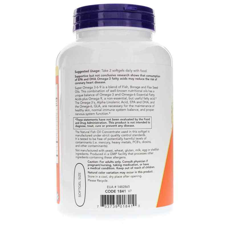 Super Omega 3-6-9 1200 Mg, 180 Softgels, by NOW Foods, image #3