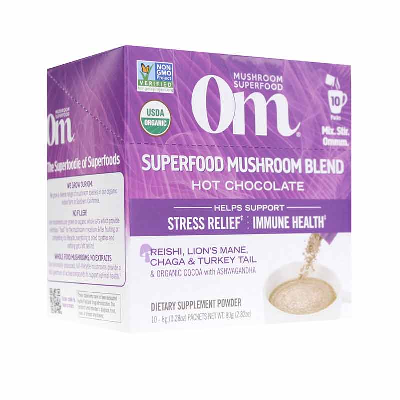 Superfood Mushroom Blend Hot Chocolate, 10 Packets, by Om Mushroom