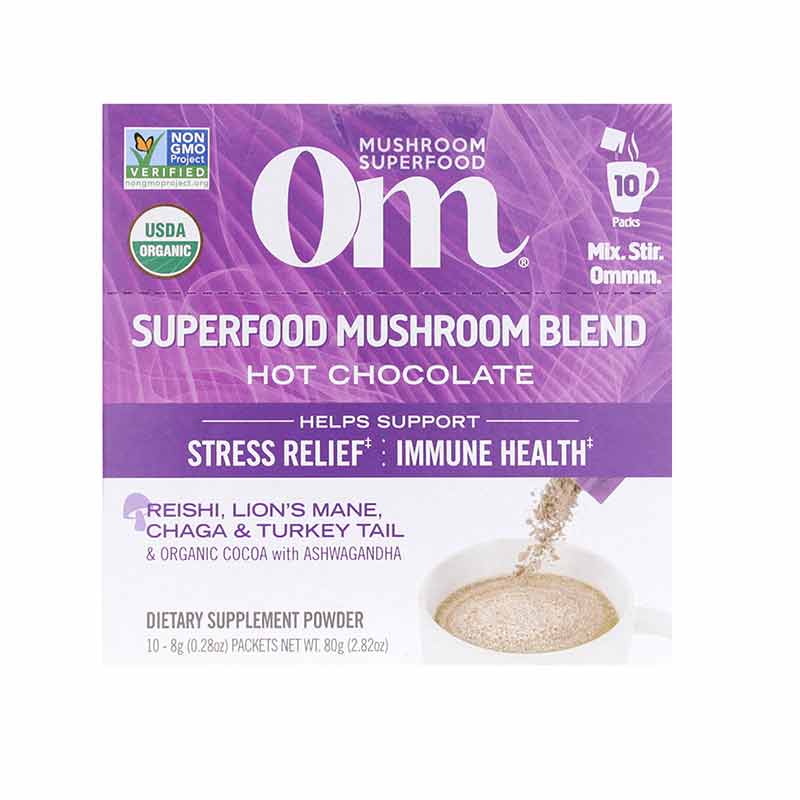 Superfood Mushroom Blend Hot Chocolate, 10 Packets, by Om Mushroom, image #2