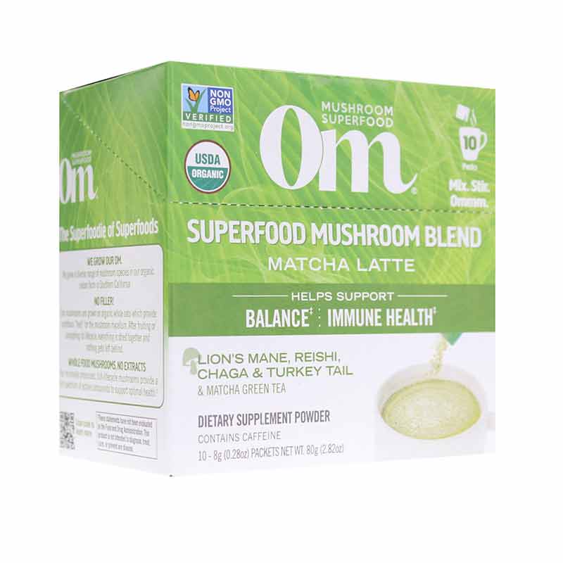Superfood Mushroom Blend Matcha Latte, 10 Packets, by Om Mushroom