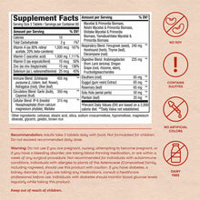 Supplement Facts label for SystemWell Ultimate Immunity tablets showing ingredients including vitamins, minerals, herbal blen
