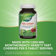 Dark glass bottle of Nature's Way Tart Cherry Ultra Chewables with white cap and green label on green background.