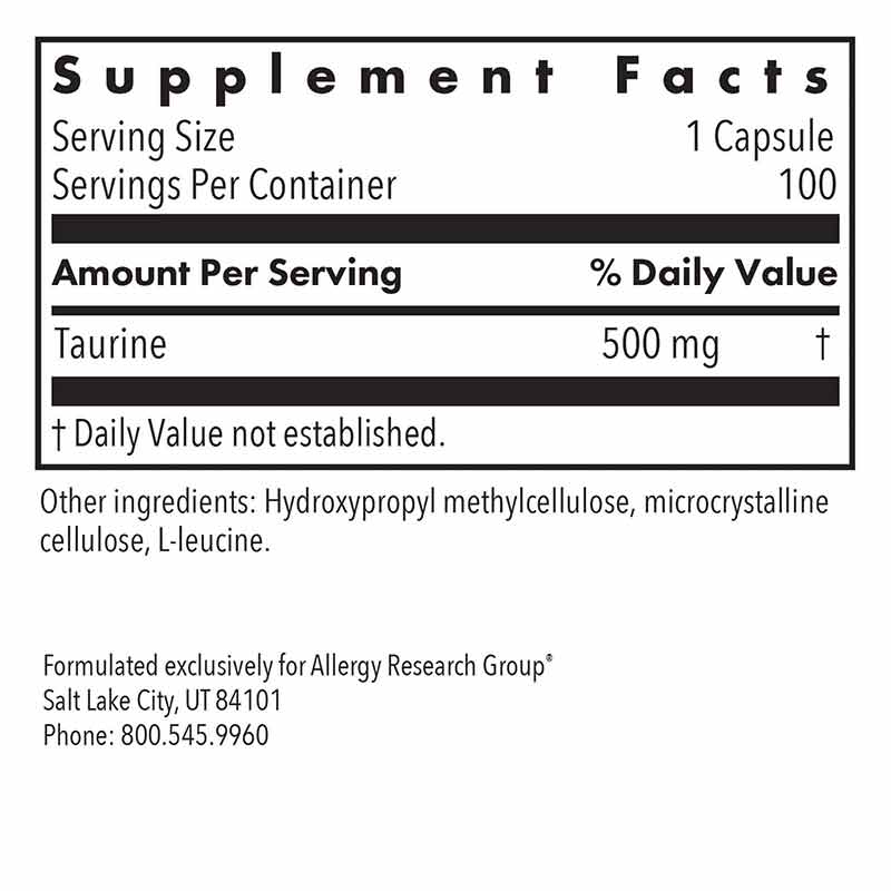 Taurine 500 Mg, by Allergy Research Group, image #2