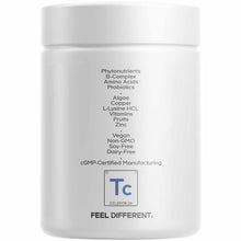 White cylindrical supplement bottle labeled Teen ClearFace containing phytonutrients, B-complex, amino acids, probiotics, alg