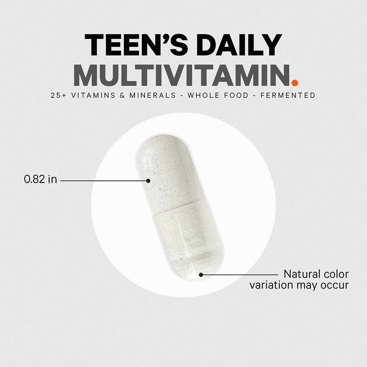 Codeage Teen's Daily Multivitamin capsule, 0.82 inches, cream-colored with natural color variation.