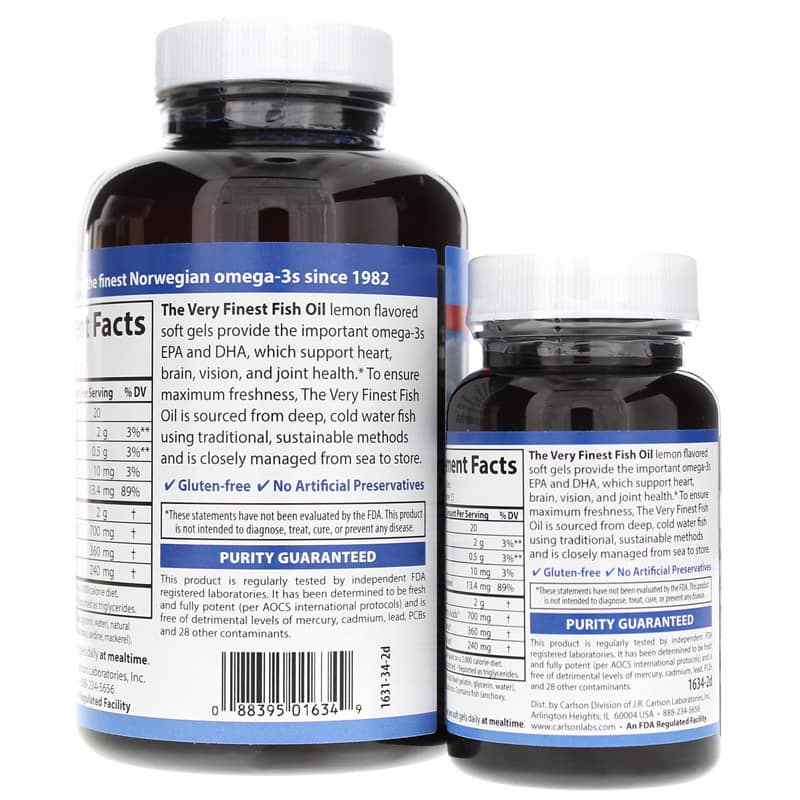 The Very Finest Fish Oil Softgels Bonus Pack, Lemon, by Carlson Labs, image #3