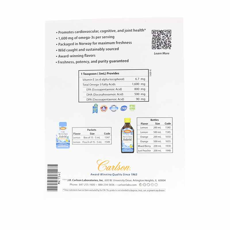 The Very Finest Fish Oil Liquid 1600 Mg Omega-3s, Lemon, 17 Oz, by Carlson Labs, image #2