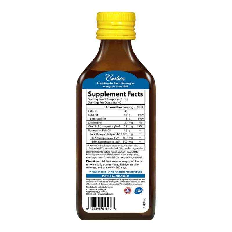 The Very Finest Fish Oil Liquid 1600 Mg Omega-3s, Lemon, 6.7 Oz, by Carlson Labs, image #2