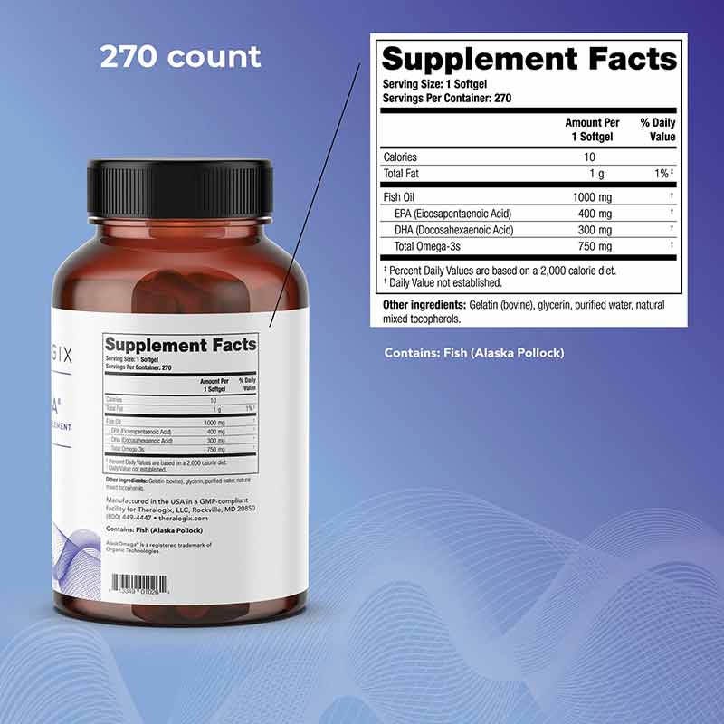 TherOmega Omega-3 Fish Oil, 270 Softgels, by Theralogix, image #2