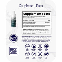 Tongkat Ali liquid supplement bottle with supplement facts label showing 200mg root extract per serving, 30 servings per bott