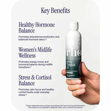 Rho Nutrition Tongkat Ali supplement bottle held in hand with label visible and key benefits text displayed.