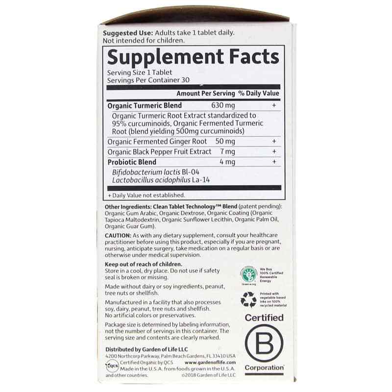Turmeric Maximum Strength, 30 Veg Tablets, by Garden of Life mykind Organics, image #2