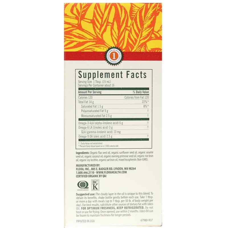 Udo's Oil 3-6-9 Blend, 8.5 Oz, by Flora, image #2