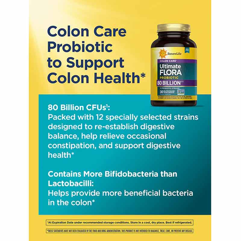 Ultimate Flora Probiotic 80 Billion Colon Care Formula, 30 Veg Capsules, by Renew Life, image #4