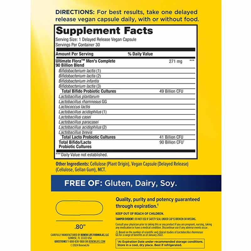 Ultimate Flora Probiotic 90 Billion Men's Care, 30 Veg Capsules, by Renew Life, image #4