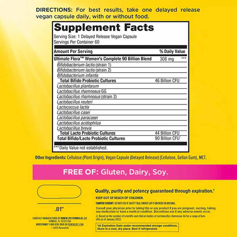 Ultimate Flora Probiotic 90 Billion Women's Care, 60 Veg Capsules, by Renew Life, image #2