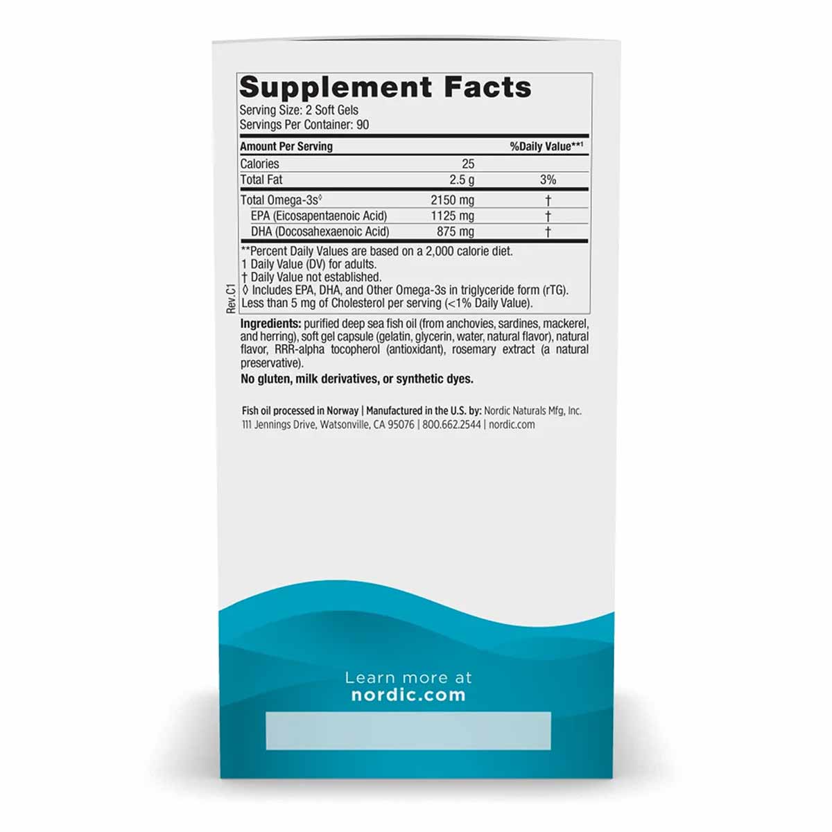 Supplement Facts label for Nordic Naturals Ultimate Omega 2X showing serving size, omega-3 content, and ingredients on white 
