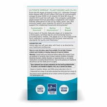 White and teal supplement bottle box for Nordic Naturals Ultimate Omega Plant-Based with D3+K2, displaying product informatio