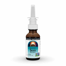Brown glass bottle with white nasal spray pump top and Source Naturals label featuring silver and blue design, 1 fl oz.