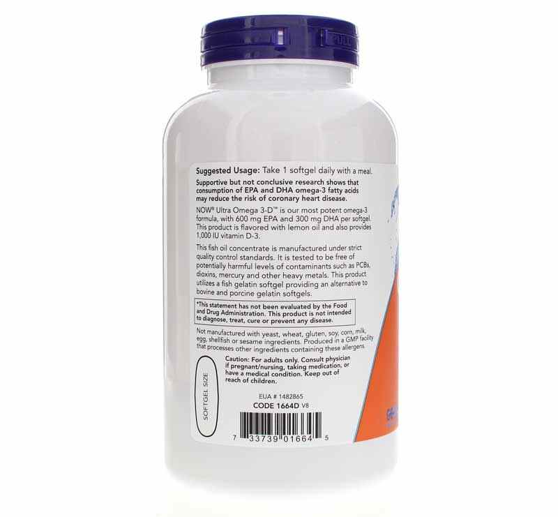 Ultra Omega 3-D, 180 Softgels, by NOW Foods, image #3