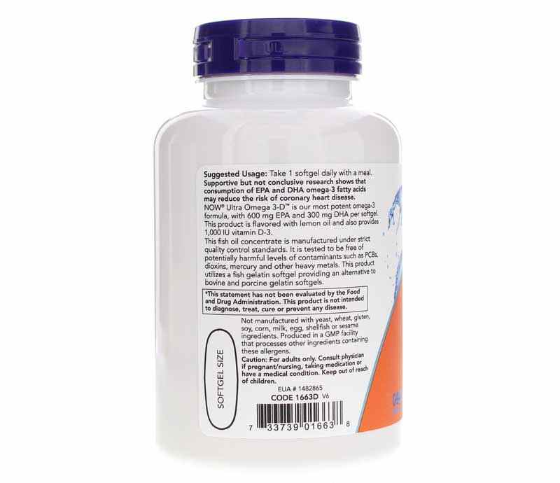 Ultra Omega 3-D, 90 Softgels, by NOW Foods, image #3