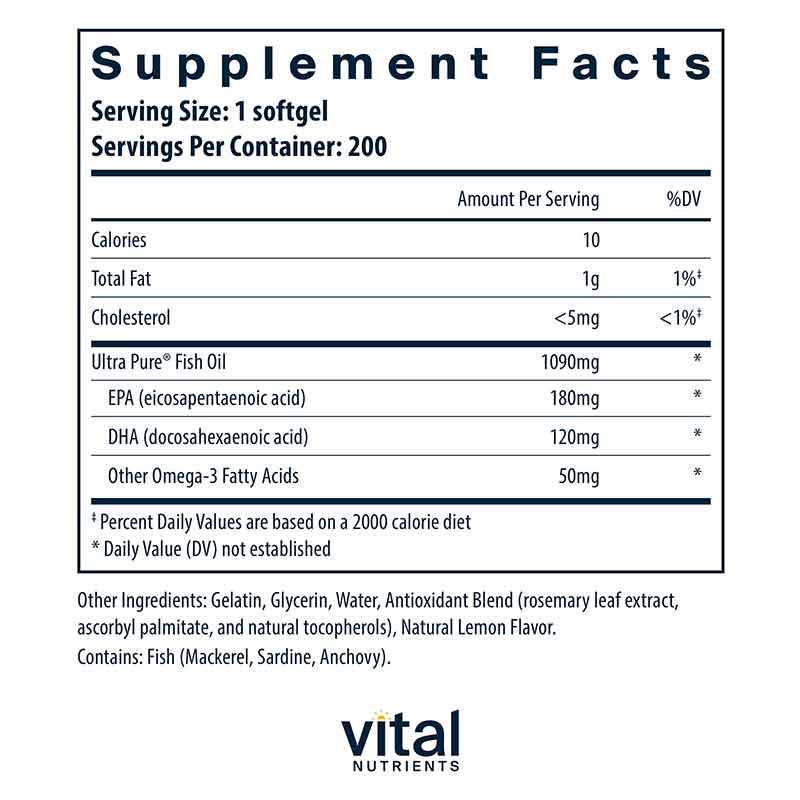 Ultra Pure Fish Oil 350, 200 Softgels, by Vital Nutrients, image #4