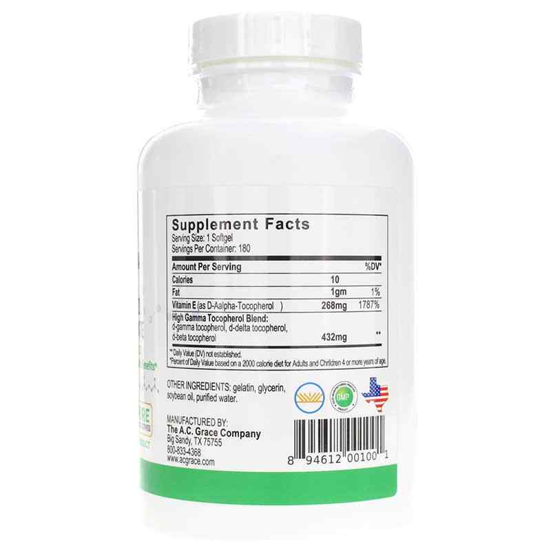 Unique E High Gamma Mixed Tocopherols, 180 Softgels, by A.C. Grace Company, image #2