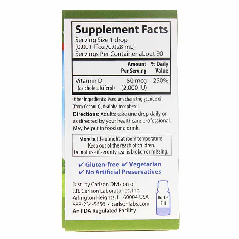 Vegetarian Super Daily D3 for Adults 2,000 IU, 90 Veg Drops, by Carlson Labs, image #3