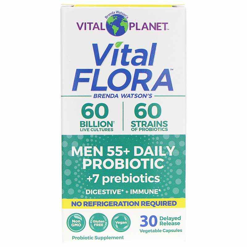 Vital Flora Men 55+ Daily Probiotic + Prebiotics Shelf Stable, 30 Veg Capsules, by Vital Planet