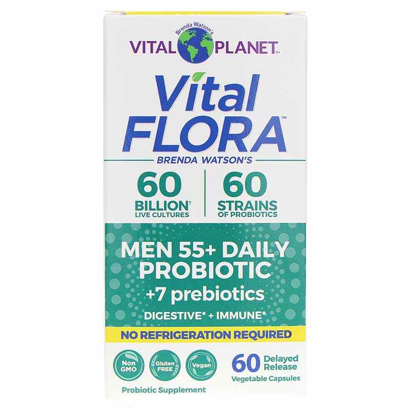 Vital Flora Men 55+ Daily Probiotic + Prebiotics Shelf Stable, 60 Veg Capsules, by Vital Planet