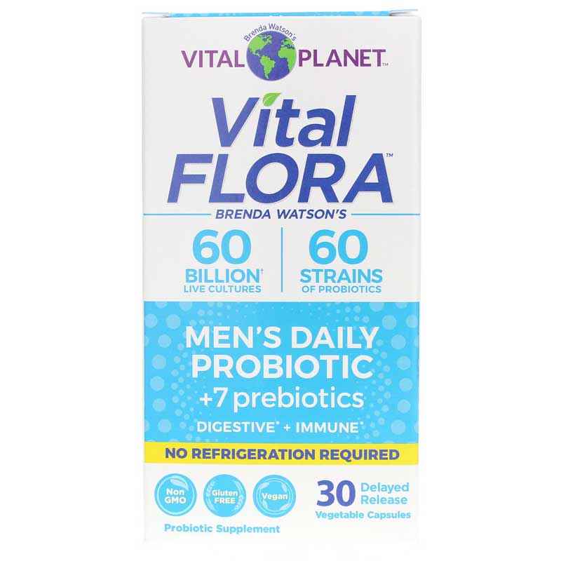 Vital Flora Men's Daily Probiotic + Prebiotics Shelf Stable, 30 Veg Capsules, by Vital Planet