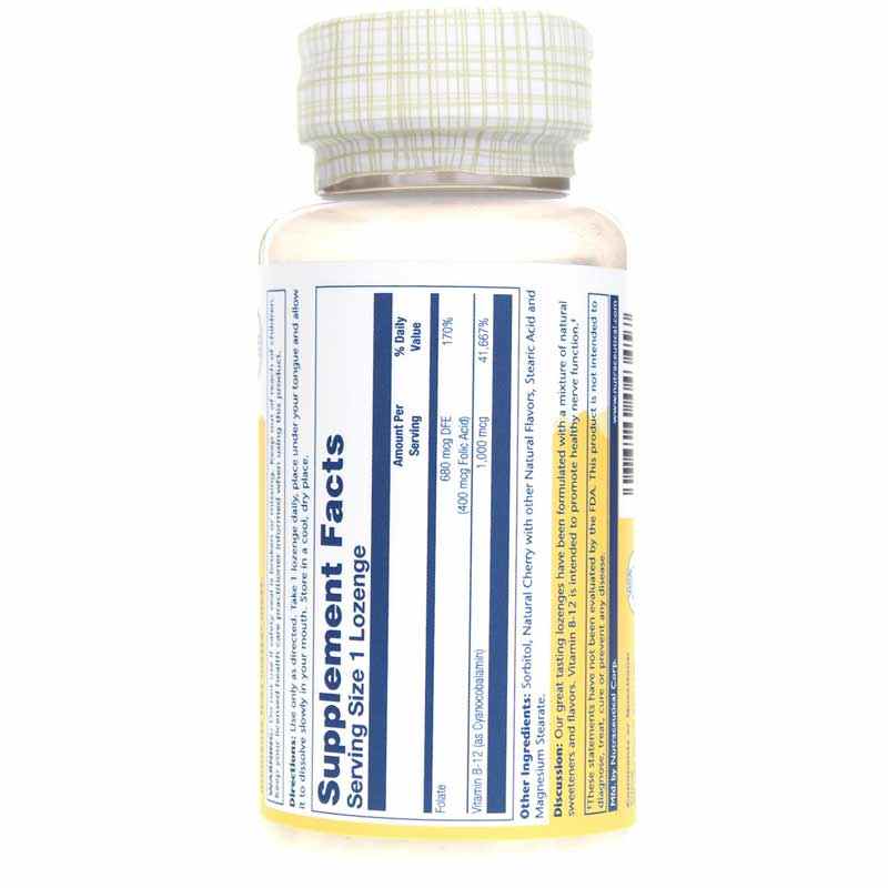 Vitamin B-12 with Folic Acid 1000 Mcg Cherry, by Solaray, image #3