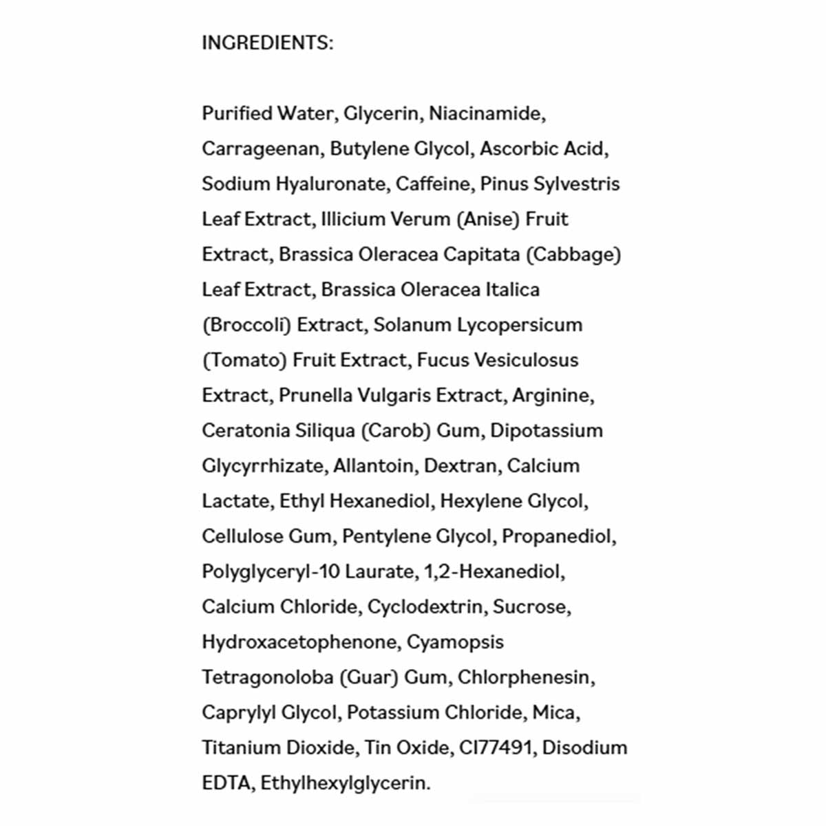 Vitamin C Bright Eyes Hydro Gel Patches ingredient list displaying purified water, glycerin, niacinamide, and additional bota