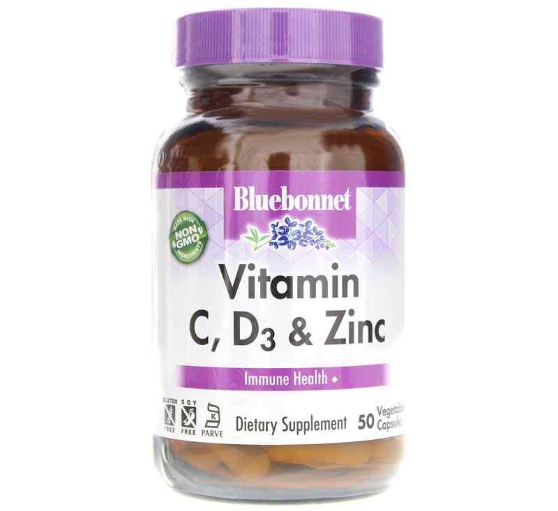 Vitamin C, D3 & Zinc, 50 Veg Capsules, by Bluebonnet