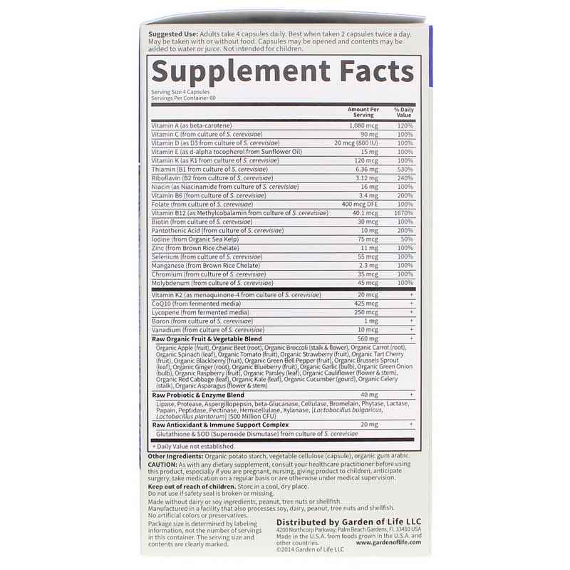 Vitamin Code Men Raw Whole Food Multivitamin, 240 Veg Capsules, by Garden of Life, image #2