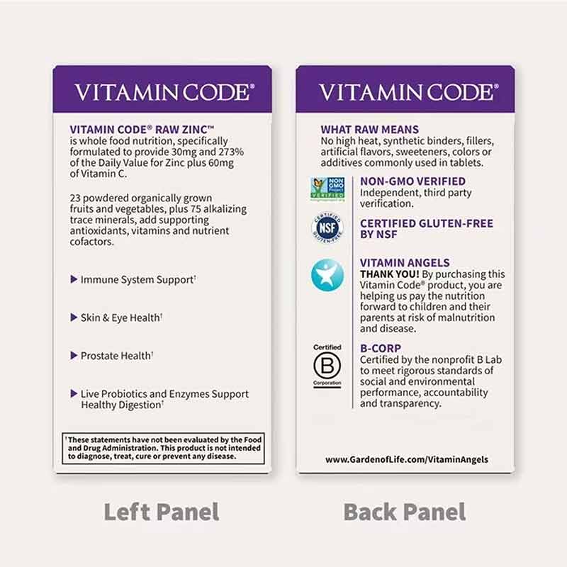 Zinc Code Vitamin Code Raw Zinc 30 Mg, Garden of Life – Professional Supplement ...