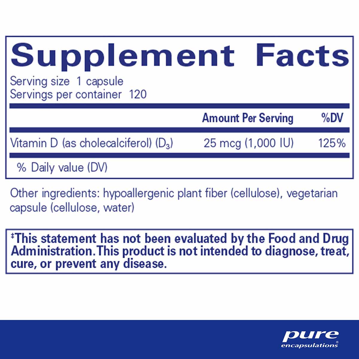 Vitamin D3 (25mcg) 1000 IU, by Pure Encapsulations