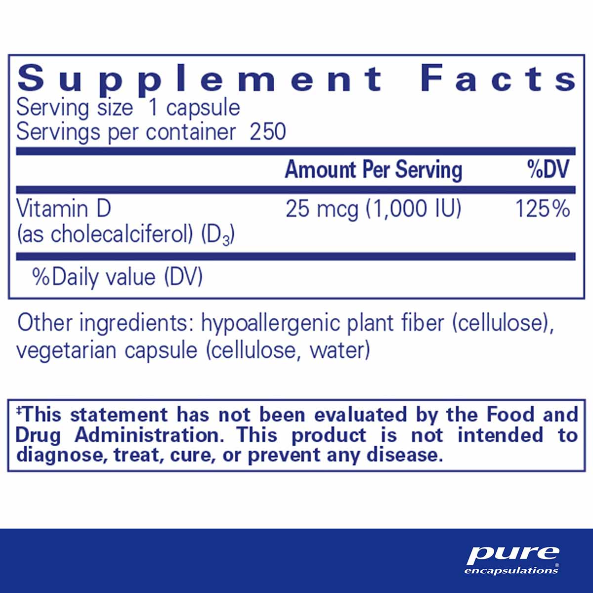 Vitamin D3 (25mcg) 1000 IU, by Pure Encapsulations