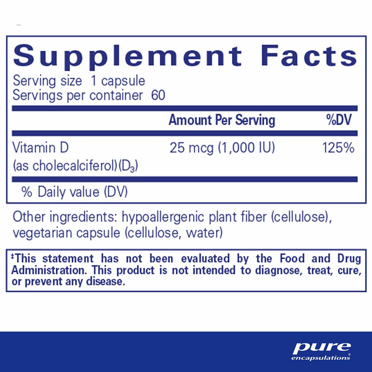 Vitamin D3 (25mcg) 1000 IU, by Pure Encapsulations