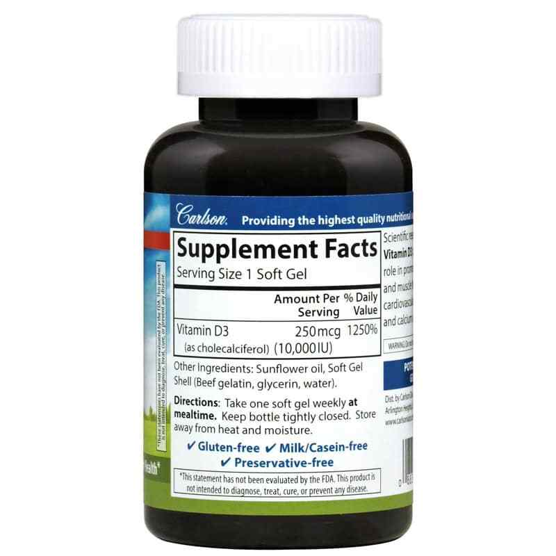 Vitamin D3 10,000 IU, 120 Softgels, by Carlson Labs, image #2