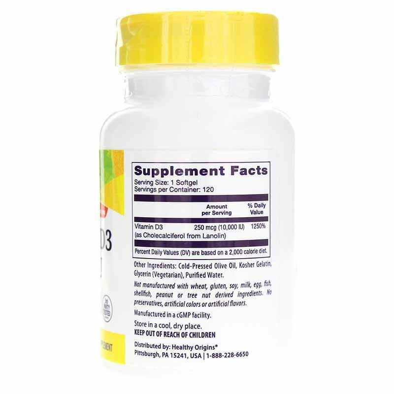 Vitamin D3 10000 IU (250mcg), 120 Softgels, by Healthy Origins, image #2