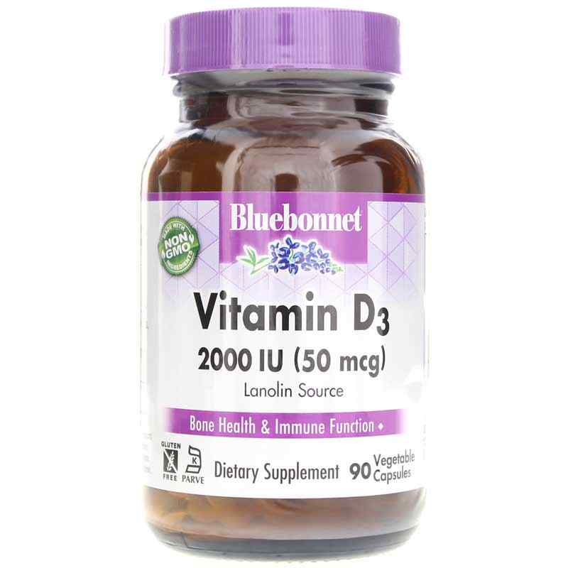 Vitamin D3 2000 IU, 90 Veg Capsules, by Bluebonnet