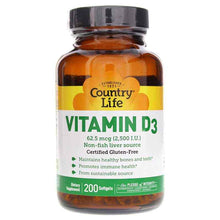 Vitamin D3 2500 IU, 200 Softgels, by Country Life