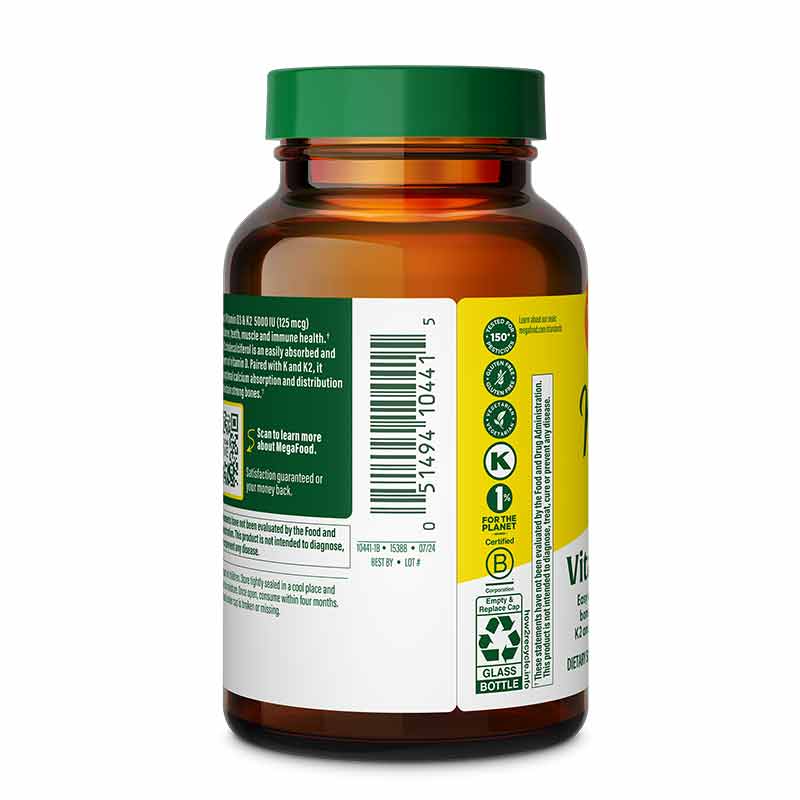 Vitamin D3 5000 IU with K & K2, 120 Capsules, by Megafood, image #3