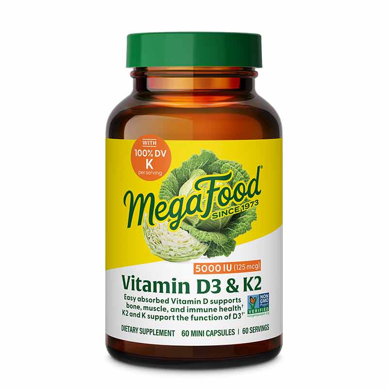 Vitamin D3 5000 IU with K & K2, 60 Capsules, by Megafood