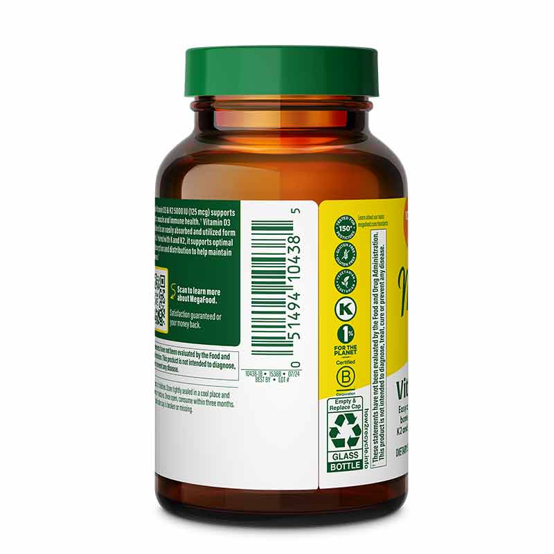 Vitamin D3 5000 IU with K & K2, 60 Capsules, by Megafood, image #3