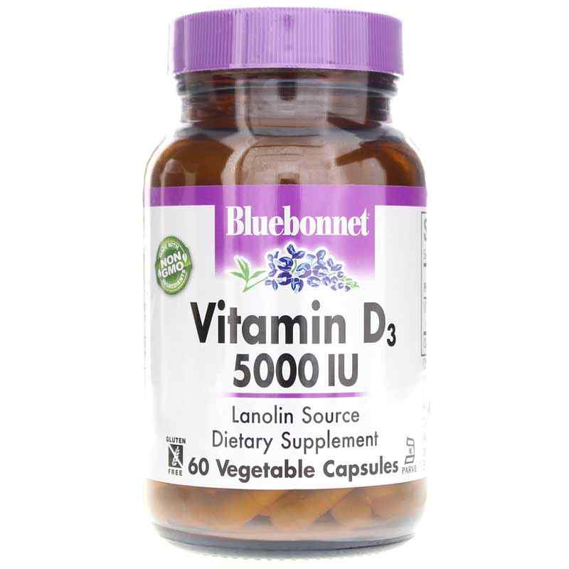 Vitamin D3 5000 IU, 60 Veg Capsules, by Bluebonnet