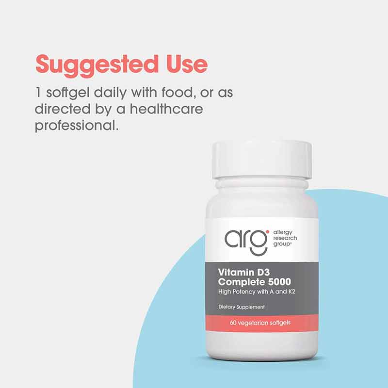 Vitamin D3 Complete 5000 IU Softgels, 60 Softgels, by Allergy Research Group, image #3
