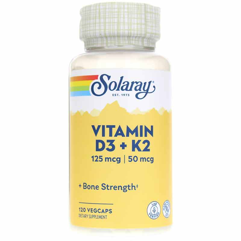 Vitamin D3 + K2 Soy-Free, 120 Veg Capsules, by Solaray